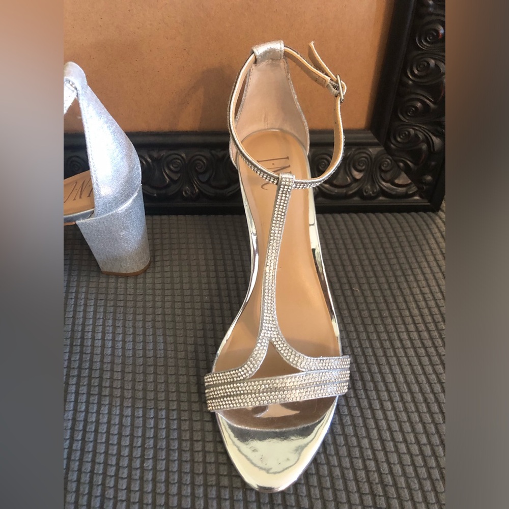 INC International Concepts Silver Rhinestone Heeled Sandals